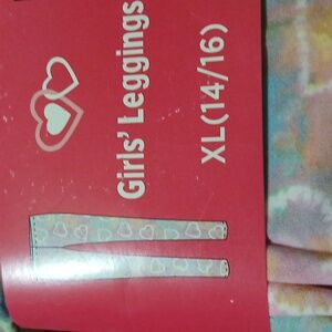 Girls Hearts Pink multi color leggings Size XL NWT